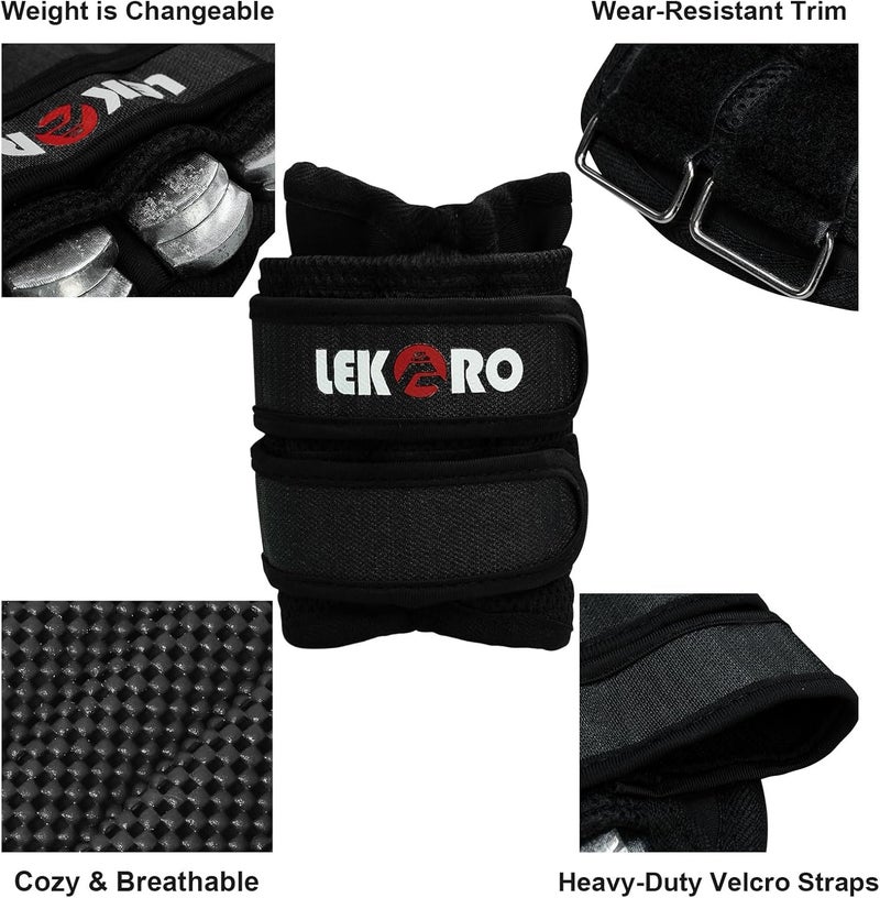 LEKÄRO Adjustable Ankle Weights & Wrist Weights for Women Men, 1 Pair Removable Weighted Plate Arm Leg Weights for Walking, Running, Pilates (2.2lb/4.4lb/6.6lb/11lb/22lb Total) - Image 2